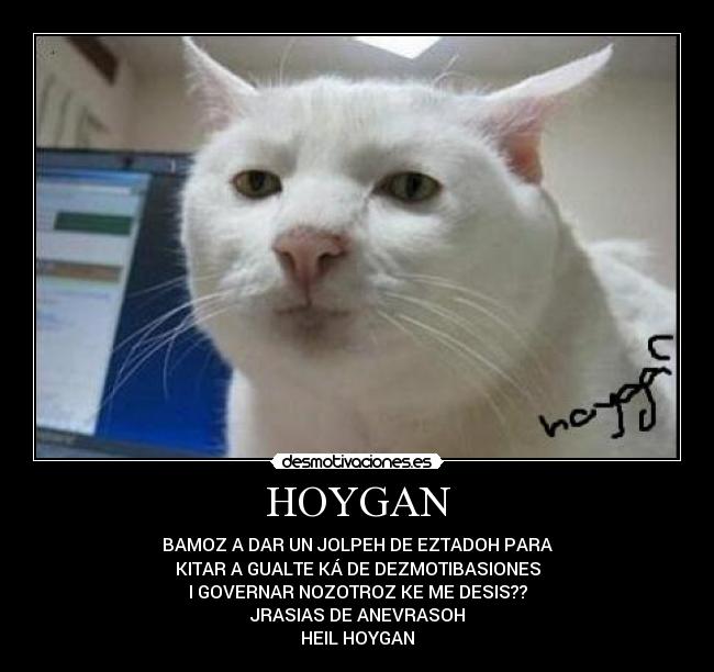 HOYGAN - BAMOZ A DAR UN JOLPEH DE EZTADOH PARA
KITAR A GUALTE KÁ DE DEZMOTIBASIONES
I GOVERNAR NOZOTROZ KE ME DESIS??
JRASIAS DE ANEVRASOH
HEIL HOYGAN
