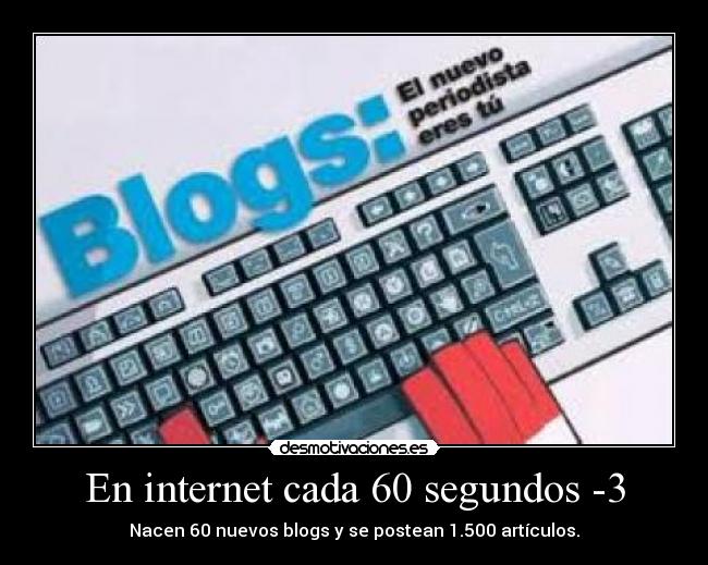 En internet cada 60 segundos -3 - Nacen 60 nuevos blogs y se postean 1.500 artículos.