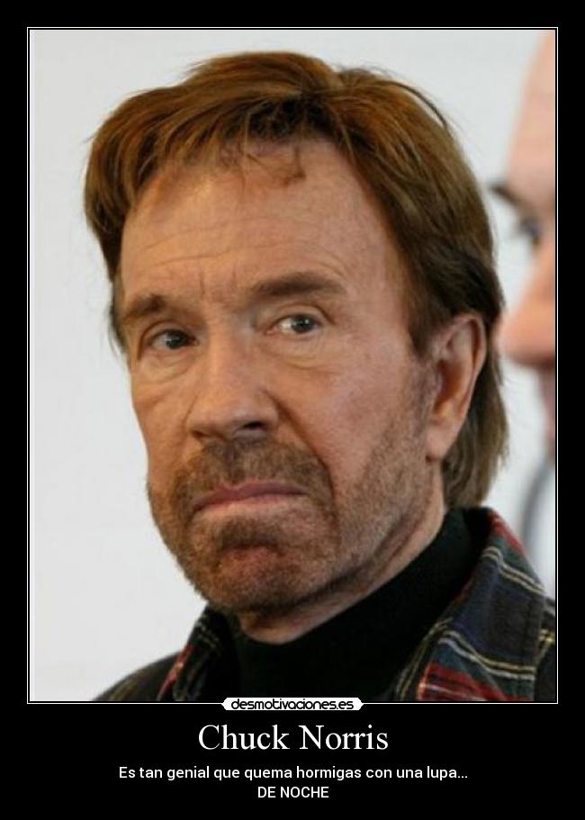 Chuck Norris - Es tan genial que quema hormigas con una lupa...
DE NOCHE