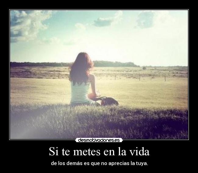 Si te metes en la vida - de los demás es que no aprecias la tuya.