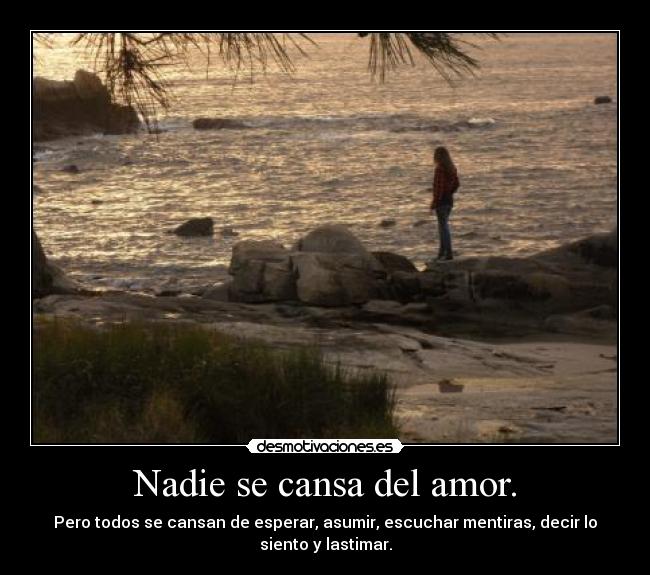 Nadie se cansa del amor. - Pero todos se cansan de esperar, asumir, escuchar mentiras, decir lo
siento y lastimar.