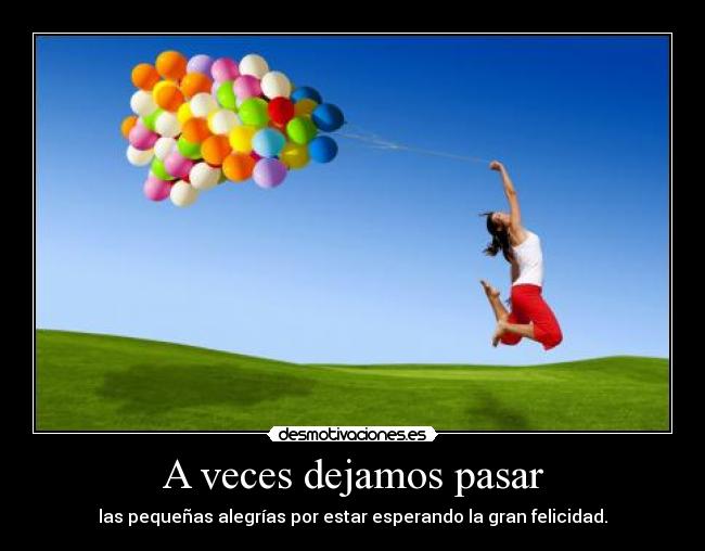A veces dejamos pasar - las pequeñas alegrías por estar esperando la gran felicidad.