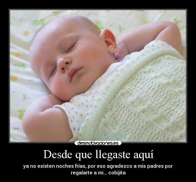 Desde que llegaste aquí - ya no existen noches frías, por eso agradezco a mis padres por
regalarte a mi... cobijita