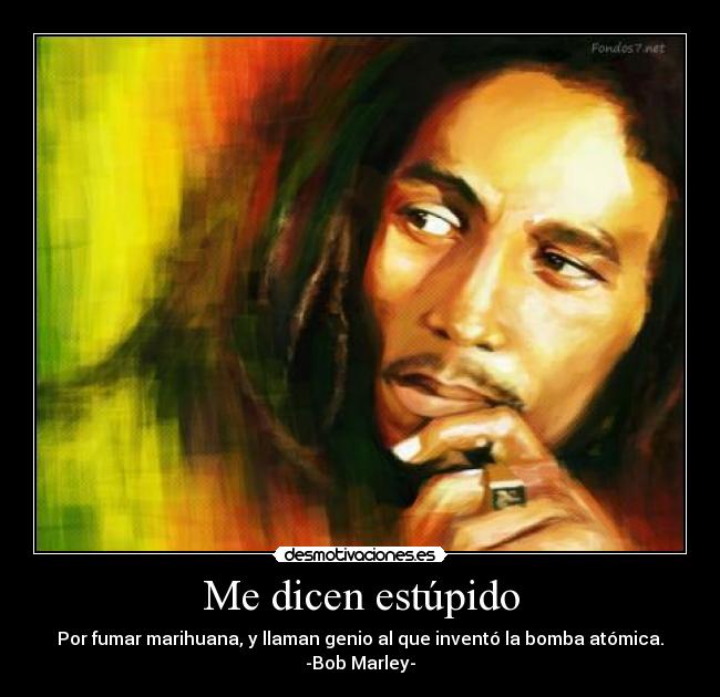 Me dicen estúpido - Por fumar marihuana, y llaman genio al que inventó la bomba atómica.
-Bob Marley-