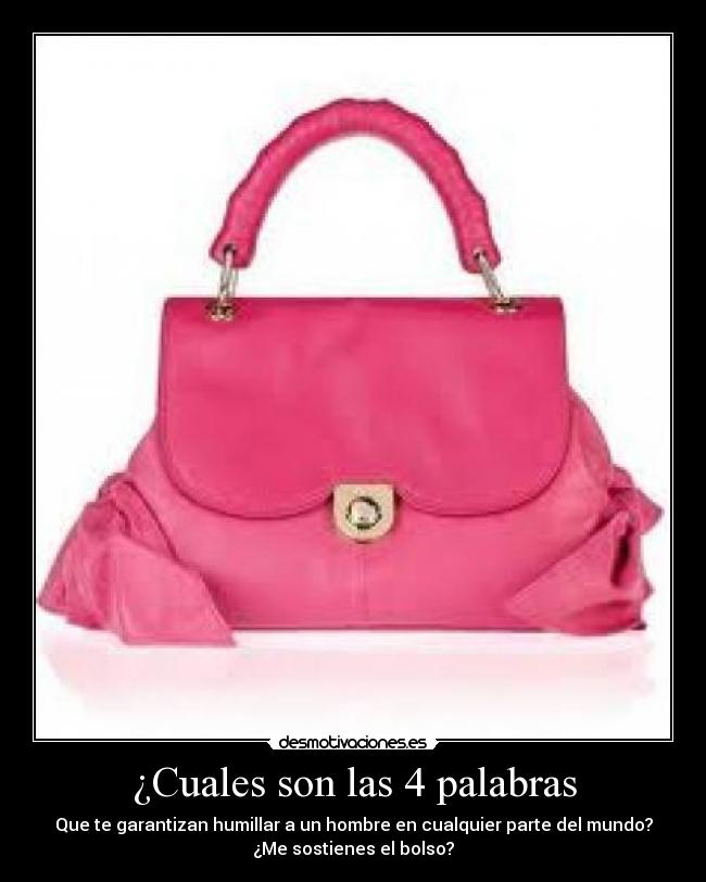 ¿Cuales son las 4 palabras - Que te garantizan humillar a un hombre en cualquier parte del mundo?
¿Me sostienes el bolso?