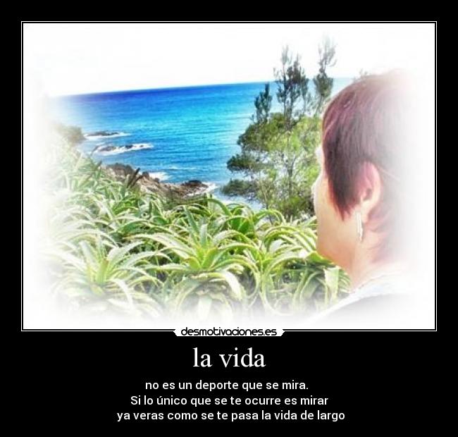 la vida - no es un deporte que se mira.
Si lo único que se te ocurre es mirar
ya veras como se te pasa la vida de largo