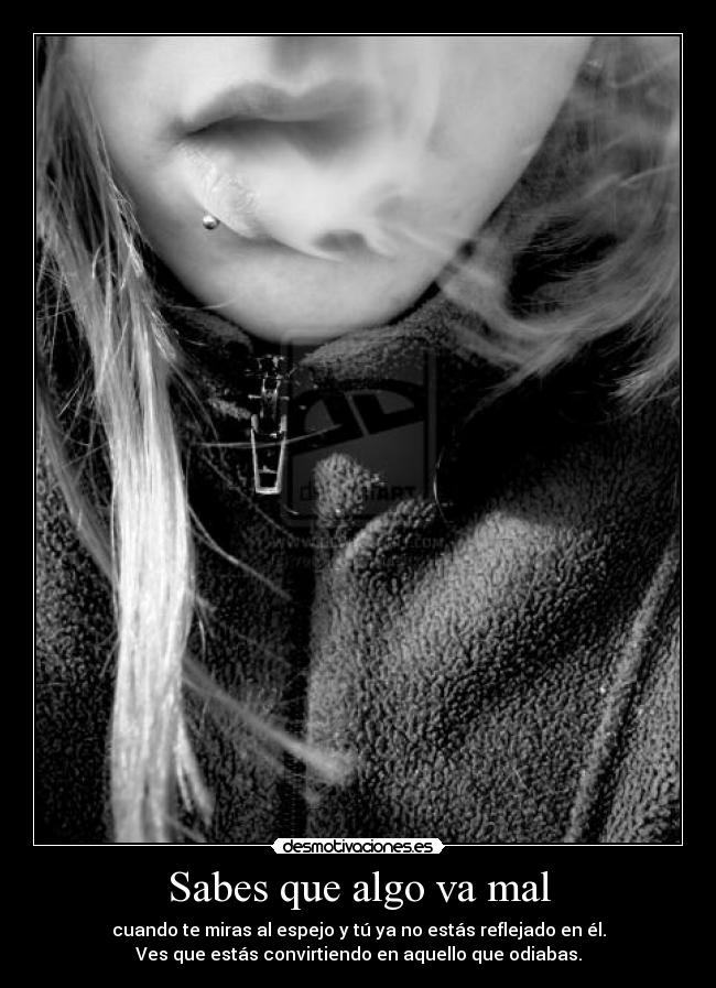Sabes que algo va mal - cuando te miras al espejo y tú ya no estás reflejado en él.
Ves que estás convirtiendo en aquello que odiabas.