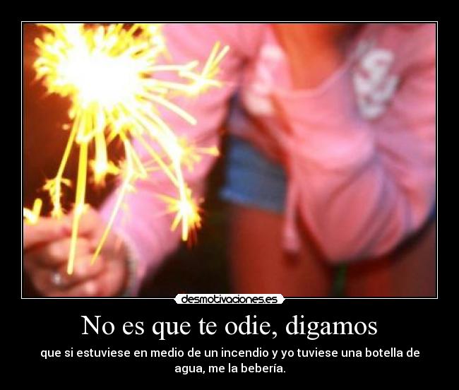 No es que te odie, digamos - que si estuviese en medio de un incendio y yo tuviese una botella de
agua, me la bebería.