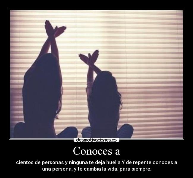 Conoces a - cientos de personas y ninguna te deja huella.Y de repente conoces a
una persona, y te cambia la vida, para siempre.