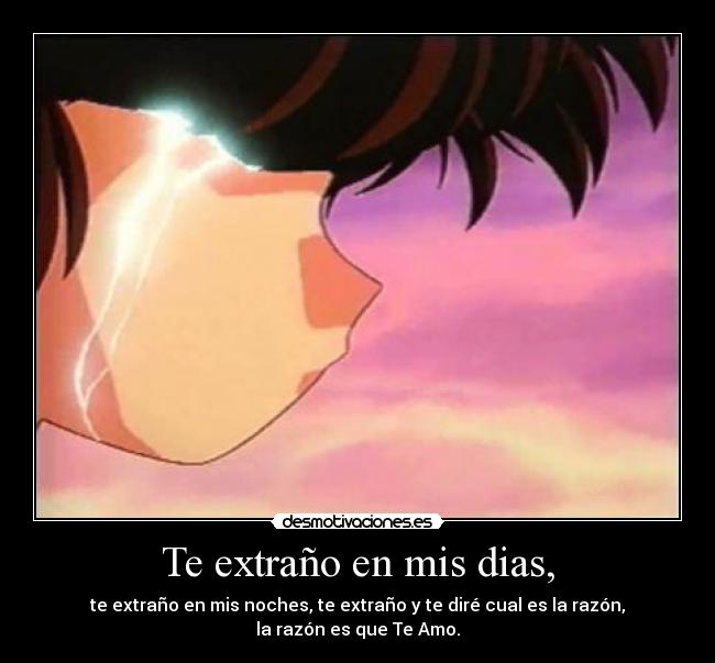 Te extraño en mis dias, - te extraño en mis noches, te extraño y te diré cual es la razón,
la razón es que Te Amo.
