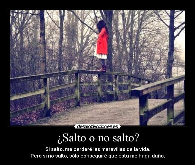 ¿Salto o no salto? - Si salto, me perderé las maravillas de la vida.
Pero si no salto, sólo conseguiré que esta me haga daño.