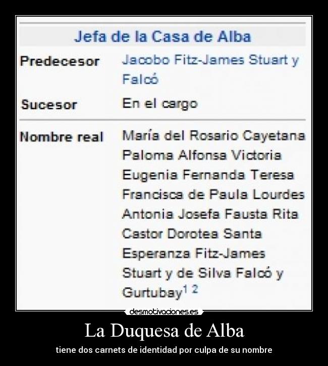 La Duquesa de Alba - tiene dos carnets de identidad por culpa de su nombre