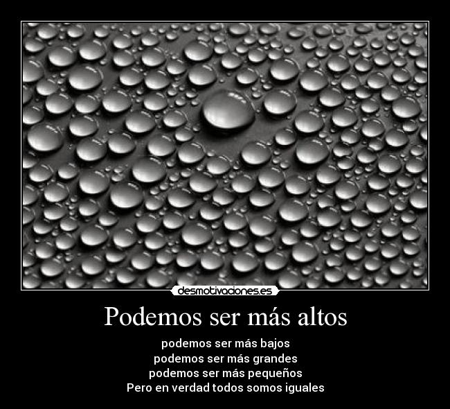 Podemos ser más altos - podemos ser más bajos
podemos ser más grandes
podemos ser más pequeños
Pero en verdad todos somos iguales