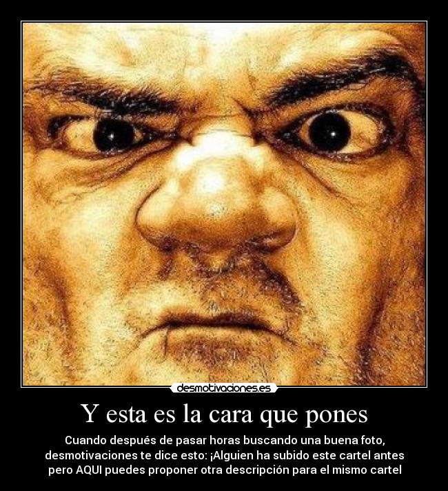 Y esta es la cara que pones - Cuando después de pasar horas buscando una buena foto,
desmotivaciones te dice esto: ¡Alguien ha subido este cartel antes
pero AQUI puedes proponer otra descripción para el mismo cartel