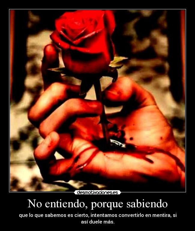 No entiendo, porque sabiendo - que lo que sabemos es cierto, intentamos convertirlo en mentira, si así duele más.