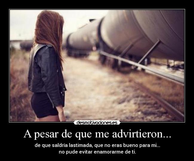 A pesar de que me advirtieron... - de que saldría lastimada, que no eras bueno para mi...
no pude evitar enamorarme de ti.