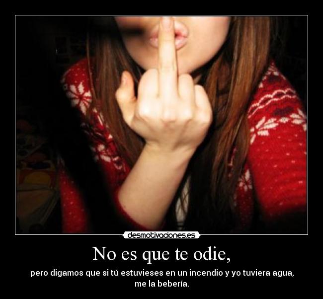 No es que te odie, - pero digamos que si tú estuvieses en un incendio y yo tuviera agua, me la bebería.