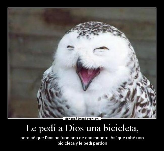 Le pedí a Dios una bicicleta, - pero sé que Dios no funciona de esa manera. Así que robé una
bicicleta y le pedí perdón