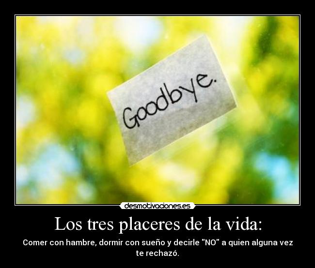 Los tres placeres de la vida: - Comer con hambre, dormir con sueño y decirle NO a quien alguna vez te rechazó.