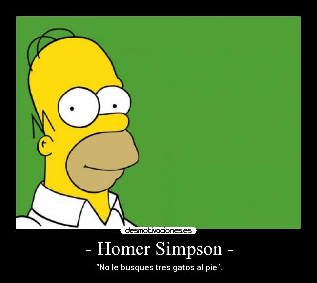 - Homer Simpson - - No le busques tres gatos al pie.