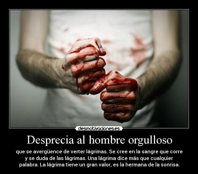 Desprecia al hombre orgulloso - que se avergüence de verter lágrimas. Se cree en la sangre que corre
y se duda de las lágrimas. Una lágrima dice más que cualquier
palabra. La lágrima tiene un gran valor, es la hermana de la sonrisa.