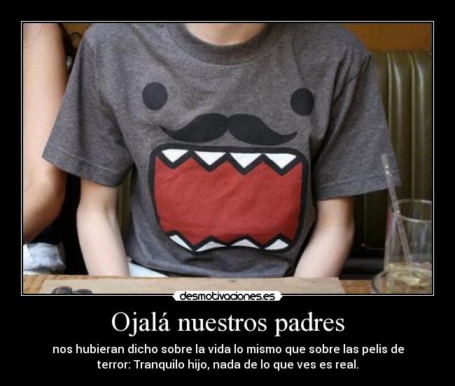 Ojalá nuestros padres - nos hubieran dicho sobre la vida lo mismo que sobre las pelis de
terror: Tranquilo hijo, nada de lo que ves es real.
