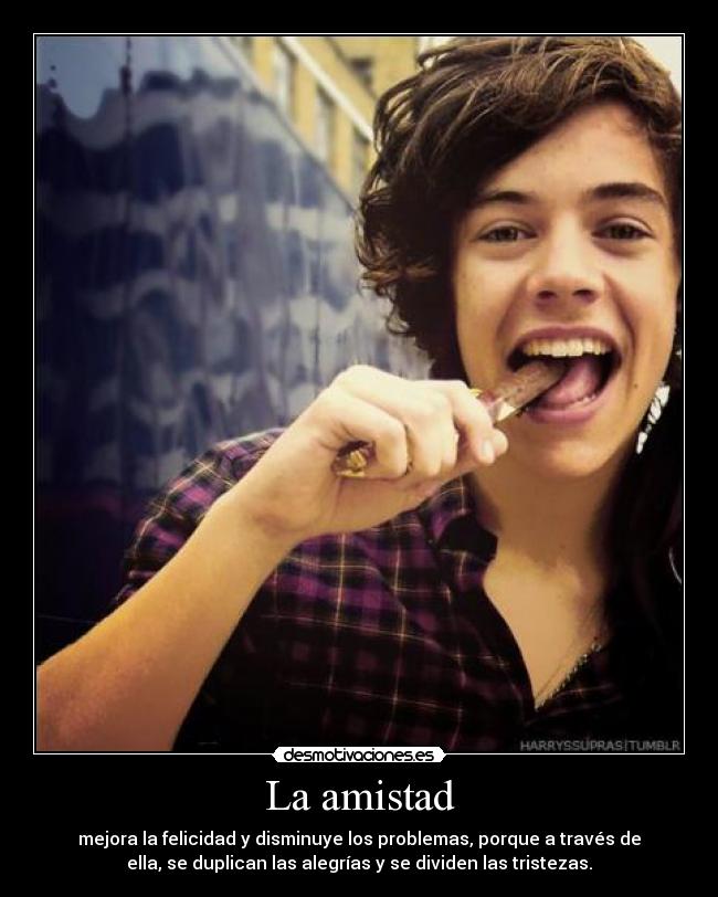 La amistad - mejora la felicidad y disminuye los problemas, porque a través de
ella, se duplican las alegrías y se dividen las tristezas.