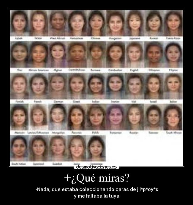 +¿Qué miras? - -Nada, que estaba coleccionando caras de jil*p*oy*s
y me faltaba la tuya