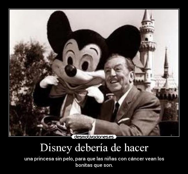 Disney debería de hacer - una princesa sin pelo, para que las niñas con cáncer vean los bonitas que son.