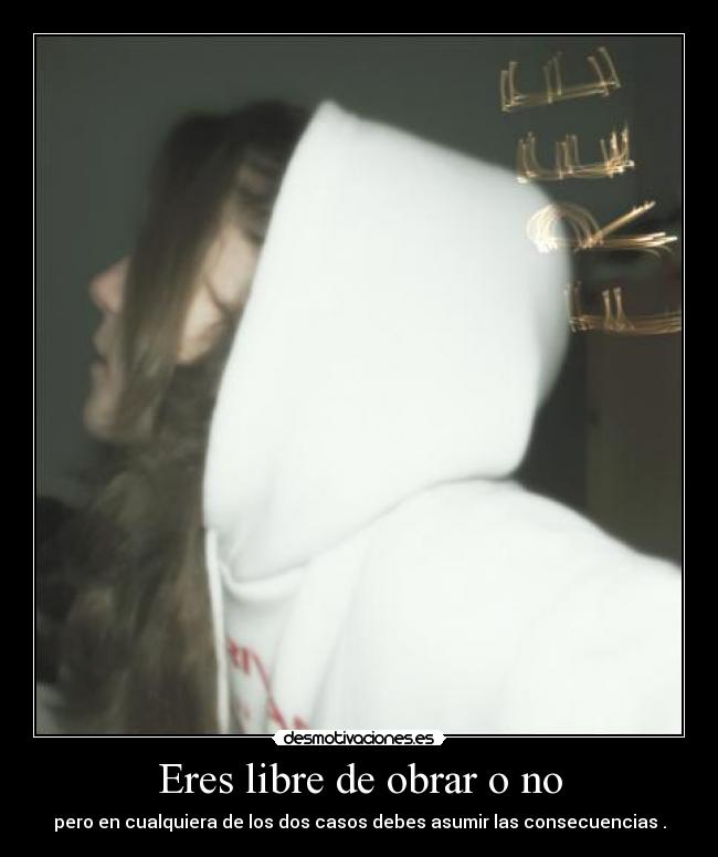 Eres libre de obrar o no - pero en cualquiera de los dos casos debes asumir las consecuencias .