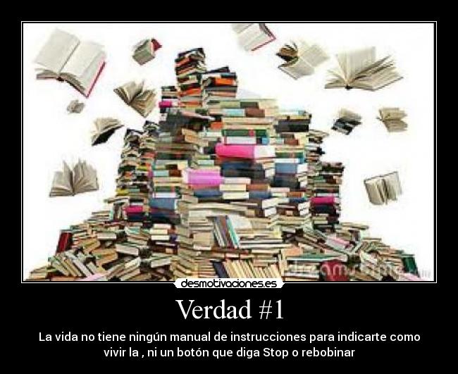 Verdad #1 - La vida no tiene ningún manual de instrucciones para indicarte como
vivir la , ni un botón que diga Stop o rebobinar