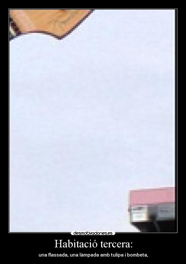 Habitació tercera: - una flassada, una làmpada amb tulipa i bombeta,
