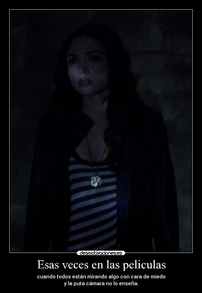Esas veces en las peliculas - cuando todos están mirando algo con cara de miedo
y la puta cámara no lo enseña.