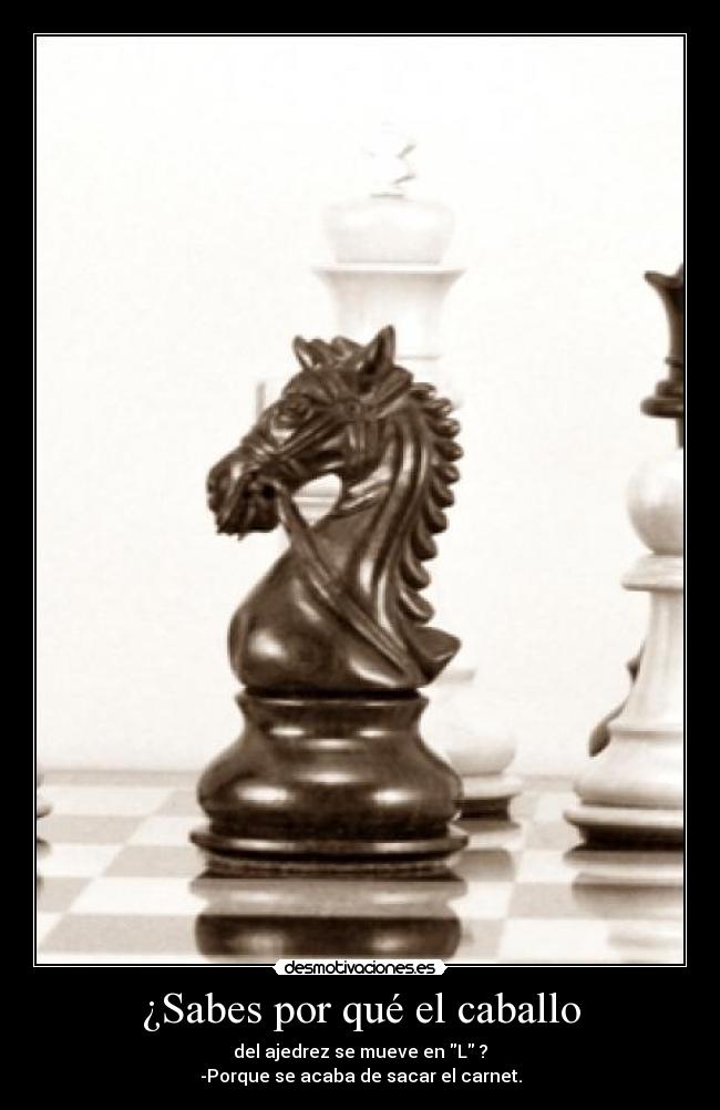 ¿Sabes por qué el caballo - del ajedrez se mueve en L ?
-Porque se acaba de sacar el carnet.