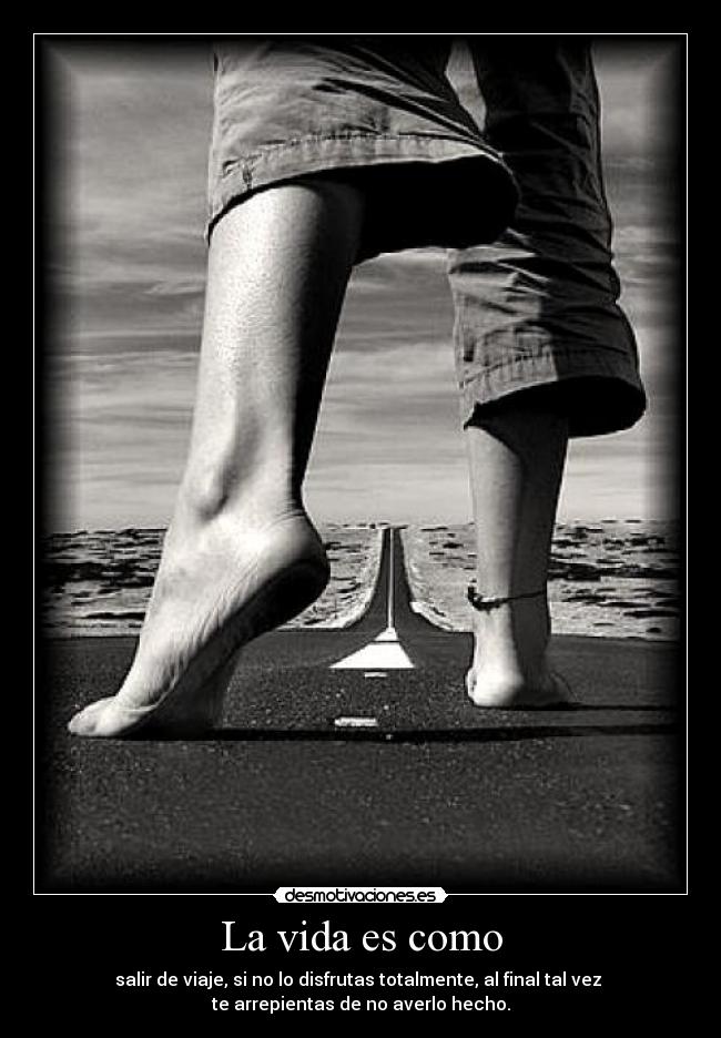 La vida es como - salir de viaje, si no lo disfrutas totalmente, al final tal vez 
te arrepientas de no averlo hecho.