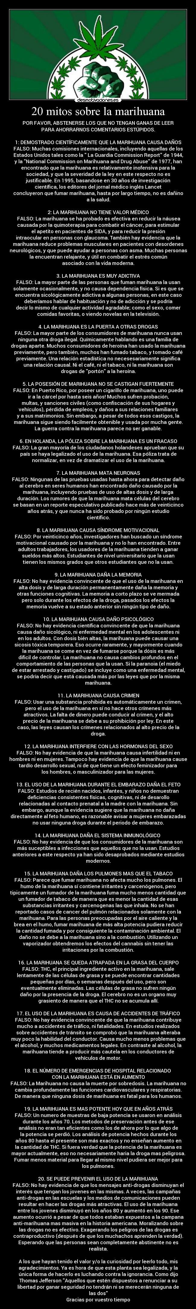 20 mitos sobre la marihuana -