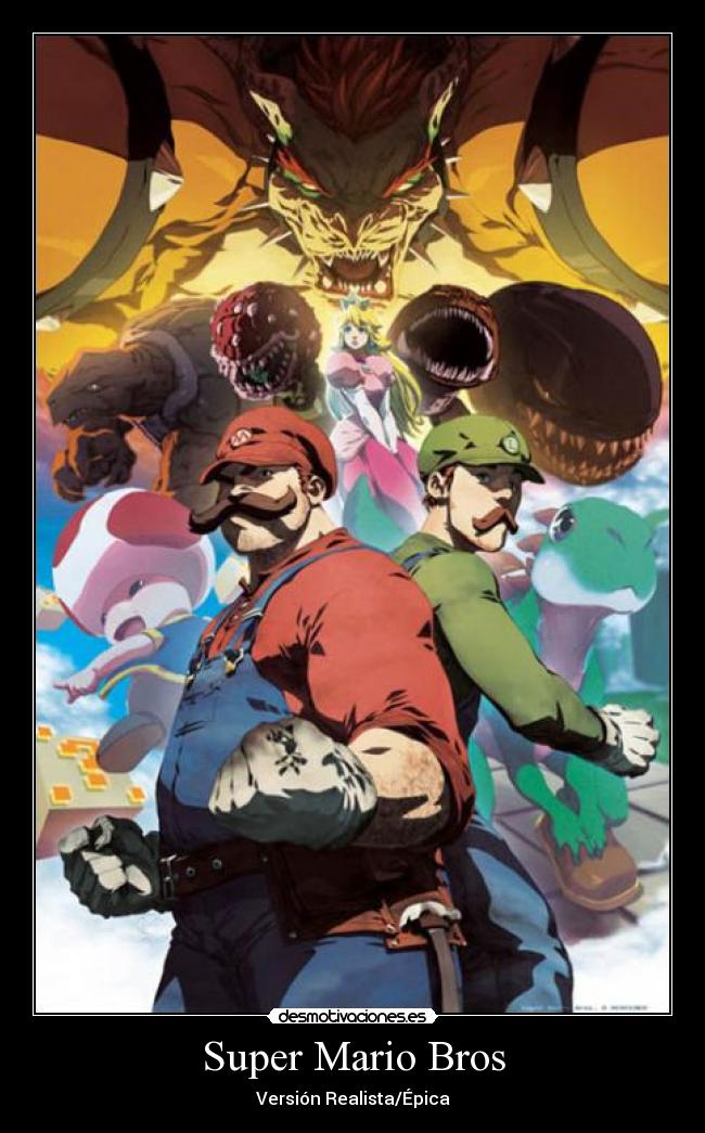 carteles super mario bros epico luigi yoshi toad koopa goomba bullet bill peach bowser champinones desmotivaciones