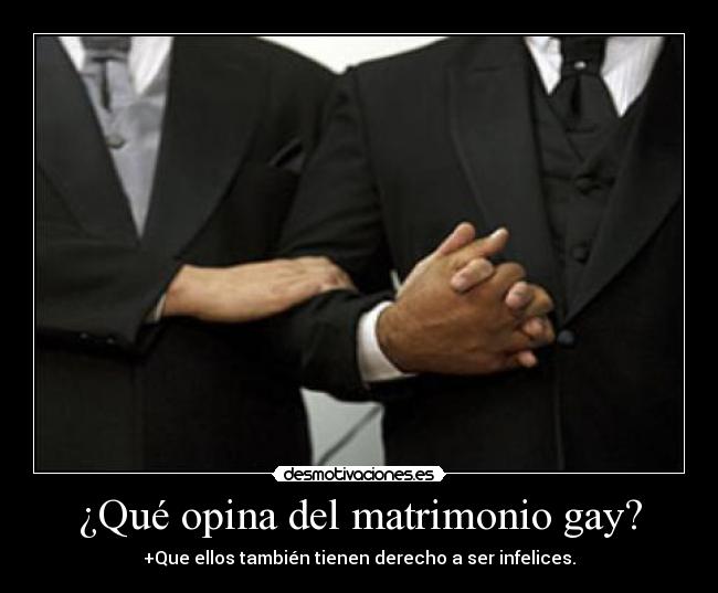 ¿Qué opina del matrimonio gay? - +Que ellos también tienen derecho a ser infelices.