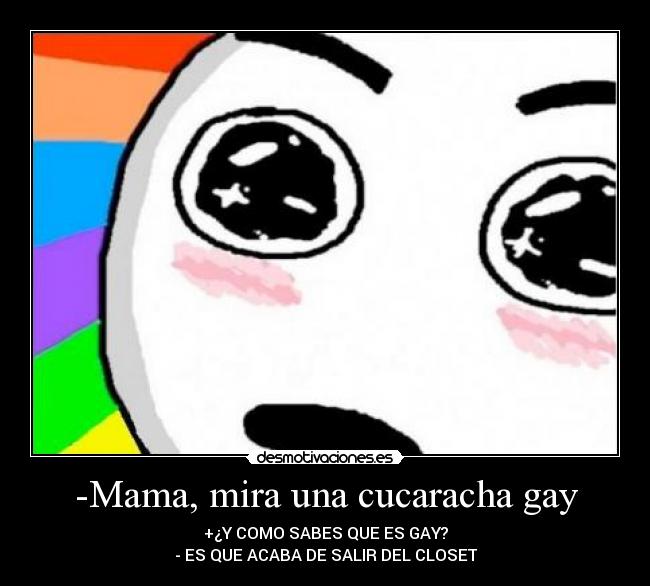 -Mama, mira una cucaracha gay - +¿Y COMO SABES QUE ES GAY?
- ES QUE ACABA DE SALIR DEL CLOSET