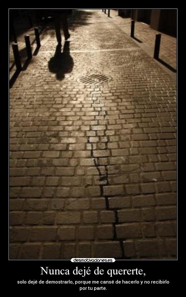 Nunca dejé de quererte, - solo dejé de demostrarlo, porque me cansé de hacerlo y no recibirlo por tu parte.
