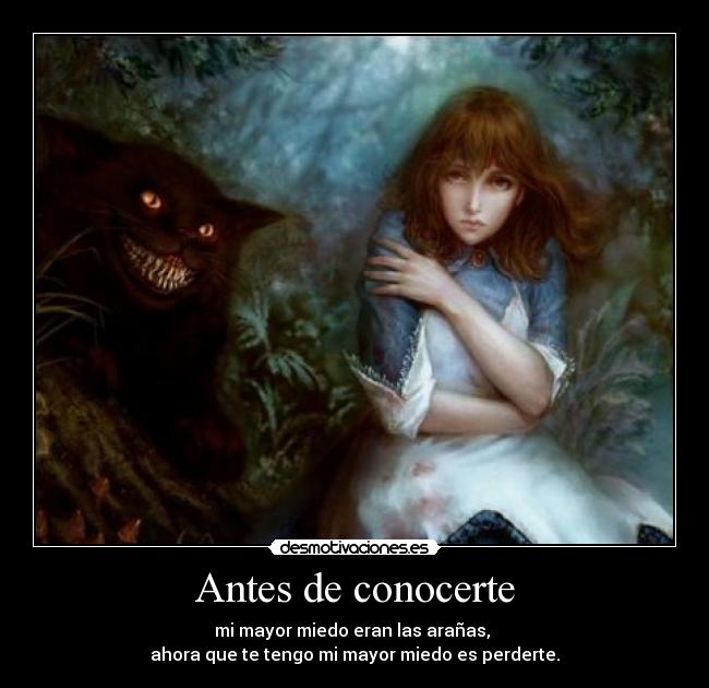 Antes de conocerte - mi mayor miedo eran las arañas,
ahora que te tengo mi mayor miedo es perderte.