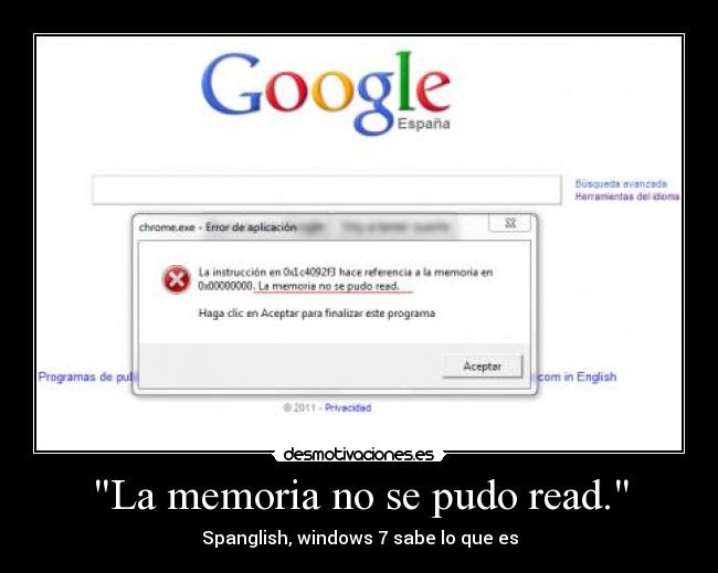 La memoria no se pudo read. - Spanglish, windows 7 sabe lo que es