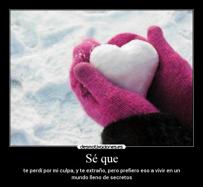 Sé que - te perdí por mi culpa, y te extraño, pero prefiero eso a vivir en un
mundo lleno de secretos