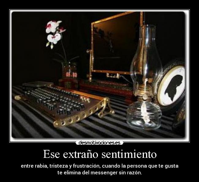 Ese extraño sentimiento - entre rabia, tristeza y frustración, cuando la persona que te gusta
te elimina del messenger sin razón.