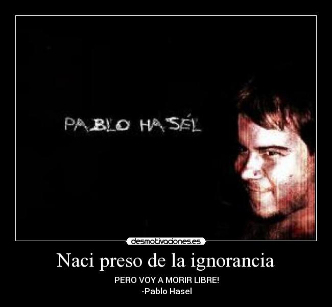 Naci preso de la ignorancia - PERO VOY A MORIR LIBRE!
-Pablo Hasel