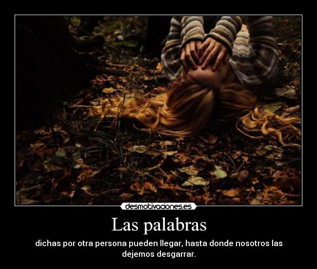 Las palabras - dichas por otra persona pueden llegar, hasta donde nosotros las dejemos desgarrar.