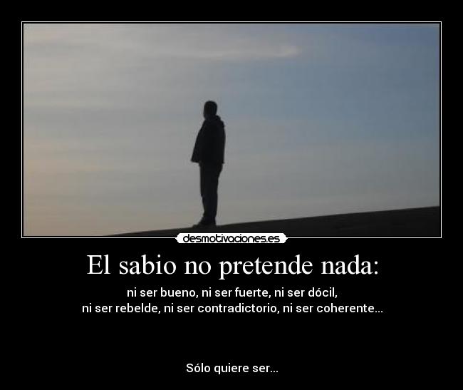 El sabio no pretende nada: - ni ser bueno, ni ser fuerte, ni ser dócil,
ni ser rebelde, ni ser contradictorio, ni ser coherente...



Sólo quiere ser...