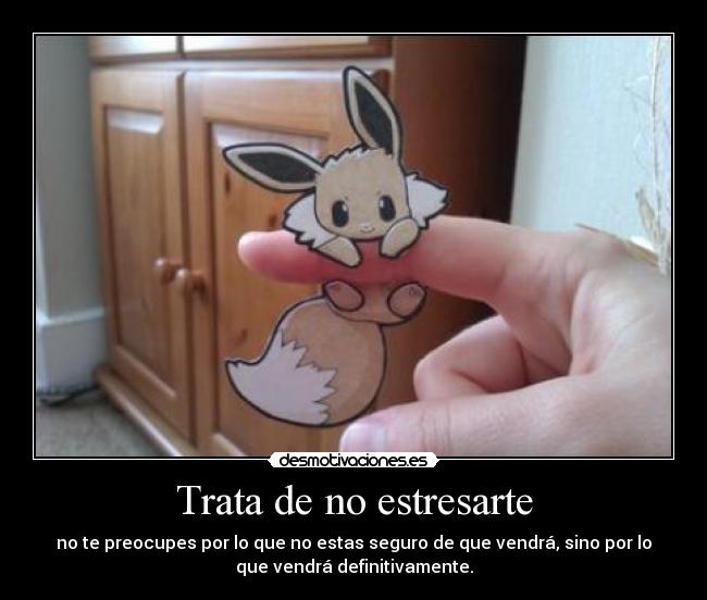 Trata de no estresarte - no te preocupes por lo que no estas seguro de que vendrá, sino por lo
que vendrá definitivamente.