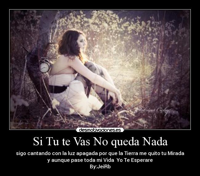 Si Tu te Vas No queda Nada - sigo cantando con la luz apagada por que la Tierra me quito tu Mirada
y aunque pase toda mi Vida  Yo Te Esperare
By:JeiRb