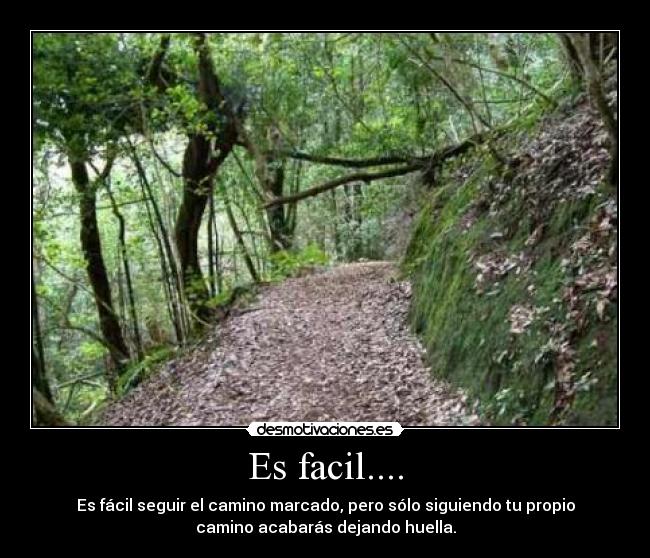 Es facil.... - Es fácil seguir el camino marcado, pero sólo siguiendo tu propio
camino acabarás dejando huella.